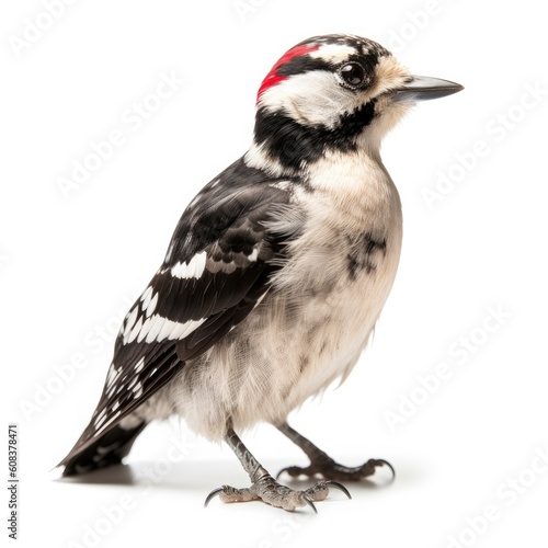 Downy Woodpecker bird isolated on white background. Generative AI