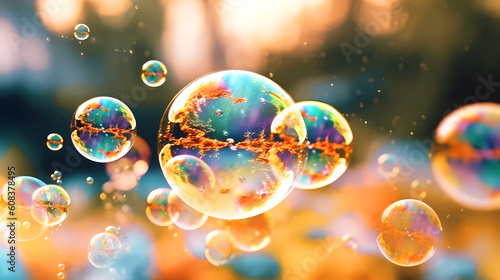 Beautiful background blurred image with soap bubbles.