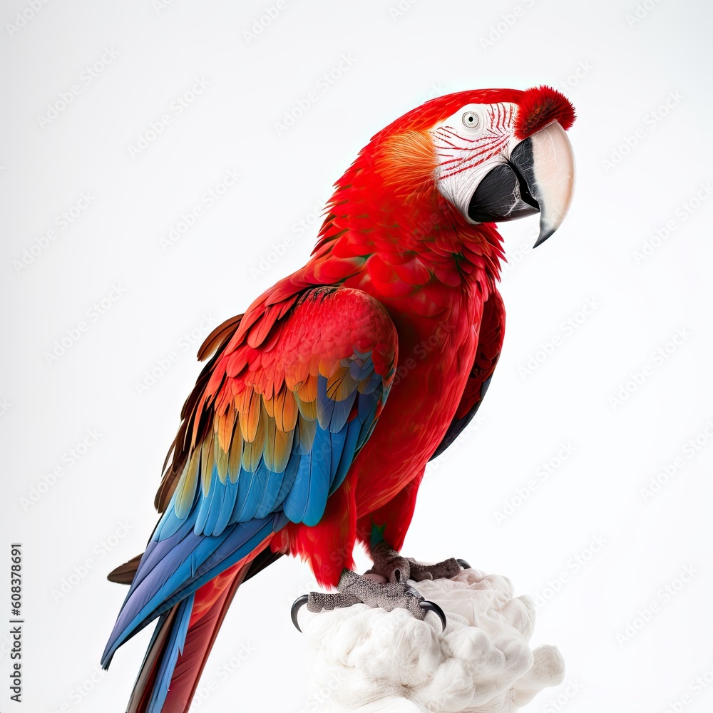 Scarlet Macaw bird isolated on white background. Generative AI