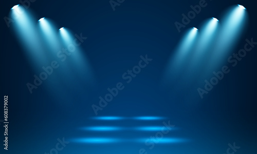 Light points aimed at center frame, dark background with light dots, 4 soffits, stage spotlights vector. spotlight shines on the stage, scene, podium. Bright lighting with spotlights. Spot lighting of