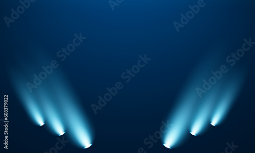 Light points aimed at center frame, dark background with light dots, 4 soffits, stage spotlights vector. spotlight shines on the stage, scene, podium. Bright lighting with spotlights. Spot lighting of