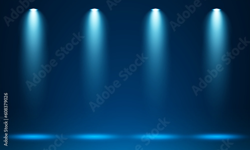 Light points aimed at center frame, dark background with light dots, 4 soffits, stage spotlights vector. spotlight shines on the stage, scene, podium. Bright lighting with spotlights. Spot lighting of