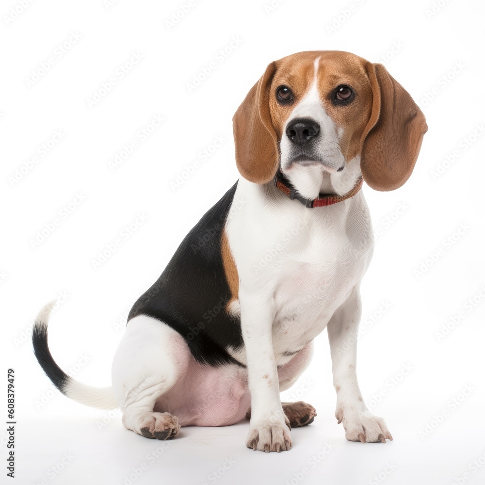 Beagle dog isolated on white background. Generative AI