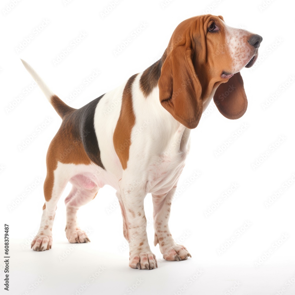 Basset Hound dog isolated on white background. Generative AI