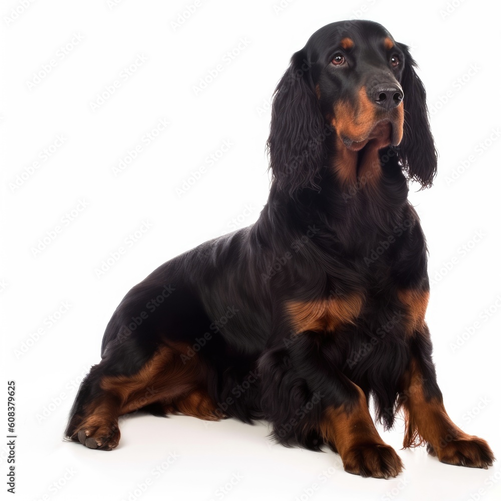 Gordon Setter dog isolated on white background. Generative AI Gordon Setter dog isolated on white background. Generative AI