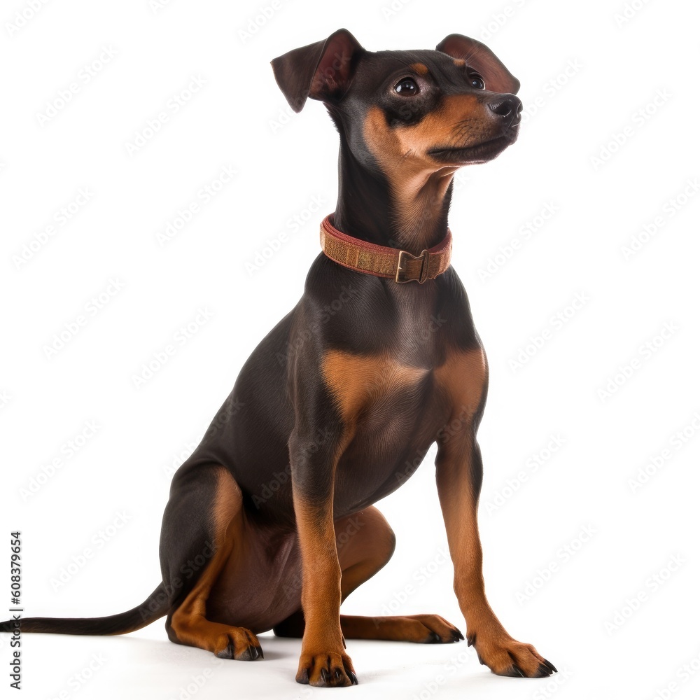 Miniature Pinscher dog isolated on white background. Generative AI
