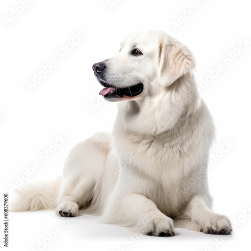 Great Pyrenees dog isolated on white background. Generative AI