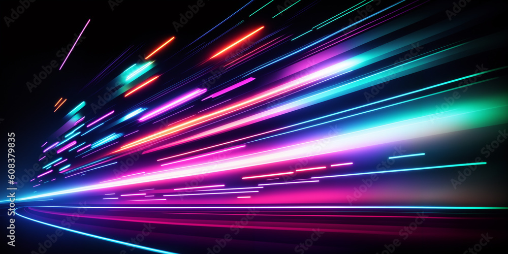 Dynamic arrangement of abstract lines in vibrant neon colors, forming a captivating visual representation of energy and motion. Generative AI Dynamic arrangement of abstract lines in vibrant neon colors, forming a captivating visual representation of energy and motion. Generative AI
