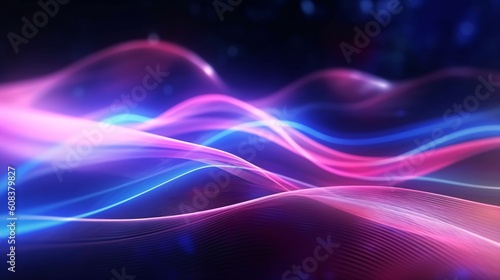 Abstract futuristic backgrround with glowing neon lights. Lines and curves. Generative AI