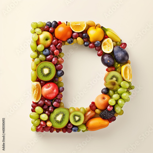 Fruitful Alphabet  A Vibrant Letter D Made of Fresh Fruits and Exotic Flavors generative  ai