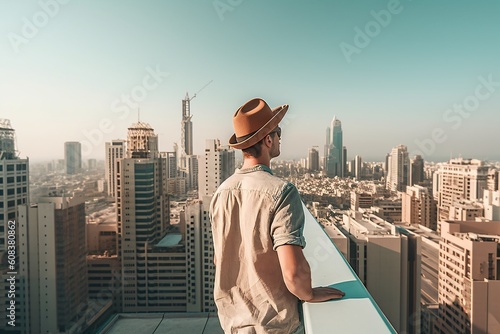 Man overlooking city
