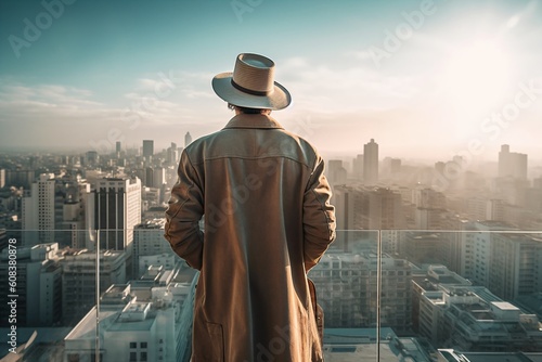 Man overlooking city