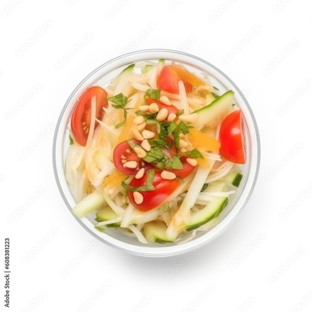 Thai Green Papaya Salad isolated on white background. Generative AI Thai Green Papaya Salad isolated on white background. Generative AI