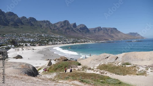 4K cinematic footage of Camps Bay and 12 apostles, Table Mountain in Cape Town, South Africa. Spectacular view of Camps Bay. Twelve apostles.
