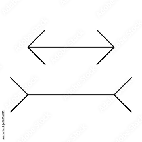 Müller-Lyer illusion vector illustration. Optical illusion