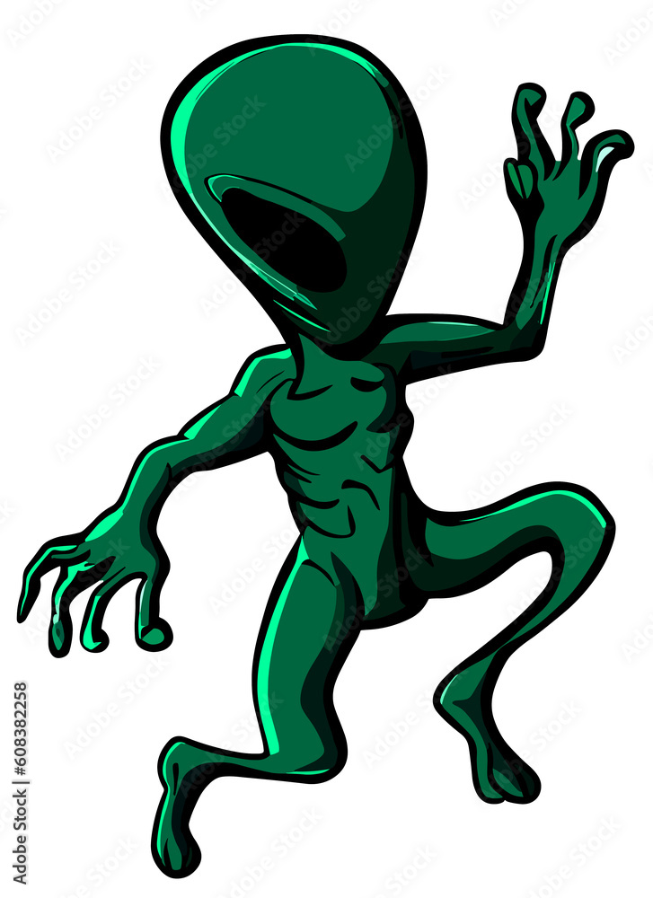 Alien jumping isolated. Cartoon illustration style. AI generated Alien jumping isolated. Cartoon illustration style. AI generated