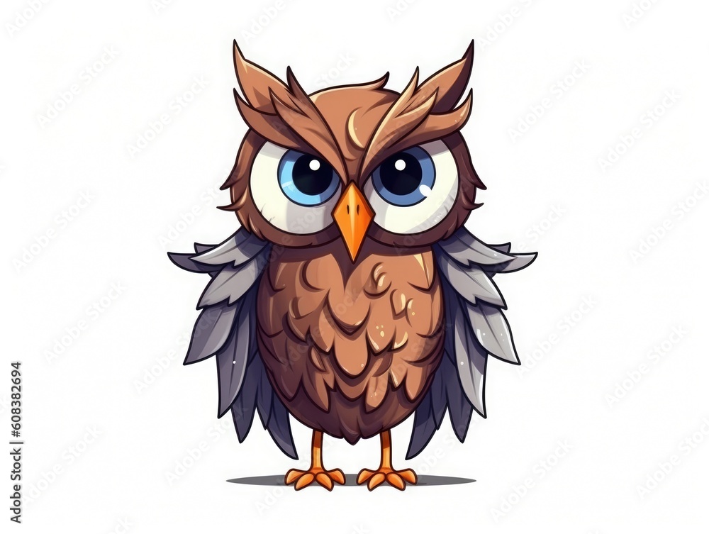 Obraz premium Owl in Cartoon Style on white background - generative AI