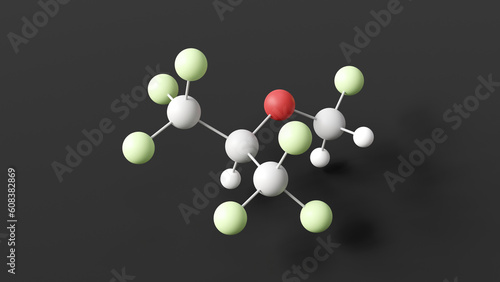 sevoflurane molecule, molecular structure, general anesthetics, ball and stick 3d model, structural chemical formula with colored atoms