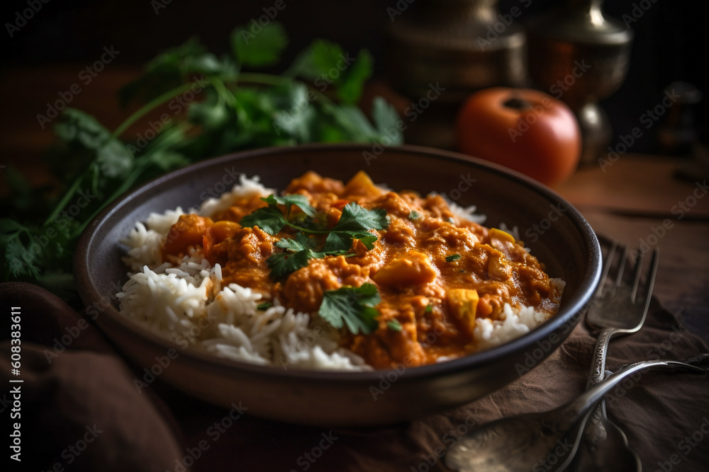 Flavorful Indian curry dish. AI Generated