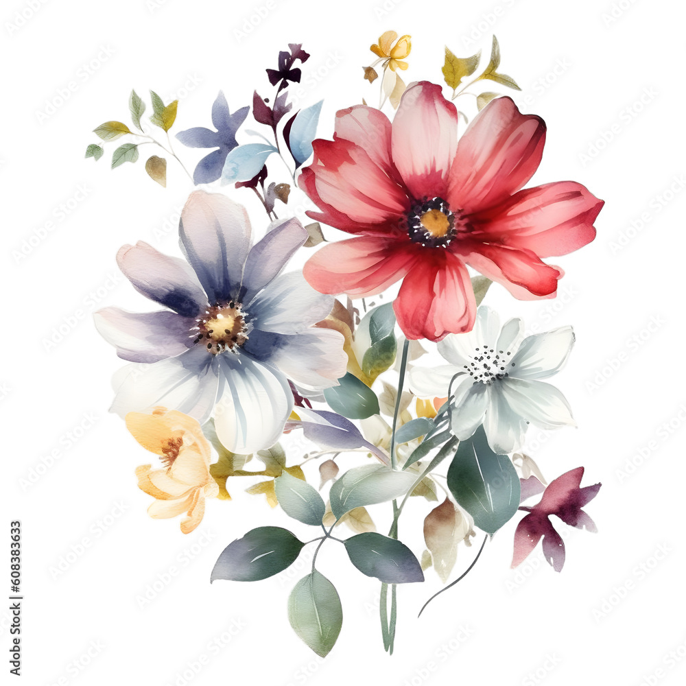 Fototapeta premium Watercolored Bouqet of Flowers as PNG Generative AI