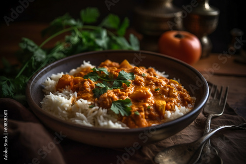 Flavorful Indian curry dish. AI Generated