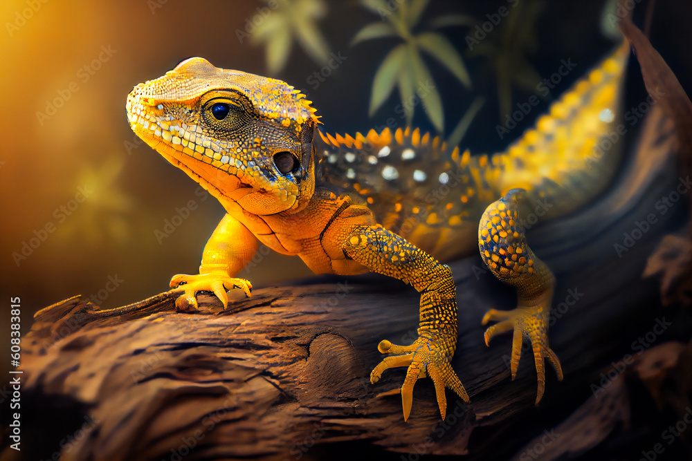 Obraz premium A Yellow Spotted Lizard. Generative AI.