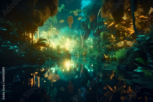 - exotic night Fairy forest with mystical light generative ai