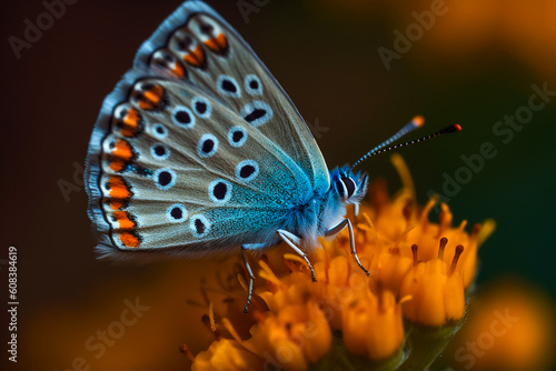 Close - up of a butterfly on a flower. AI Generated © EwaStudio