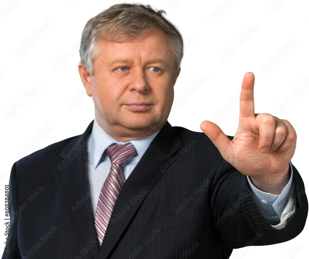 Business man in touch in a virtual screen Business man in touch in a virtual screen