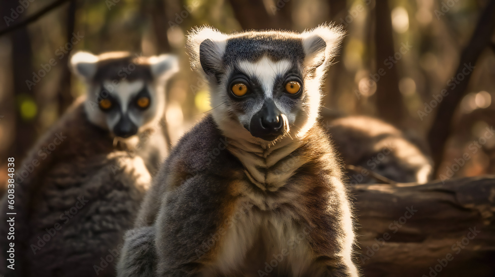 Curious Lemur Family Investigating Their Surroundings. Generative AI Curious Lemur Family Investigating Their Surroundings. Generative AI