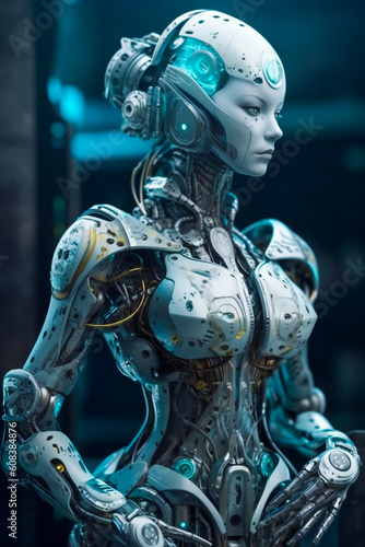 Cyborg girl  Robot woman. Ai generated © EwaStudio