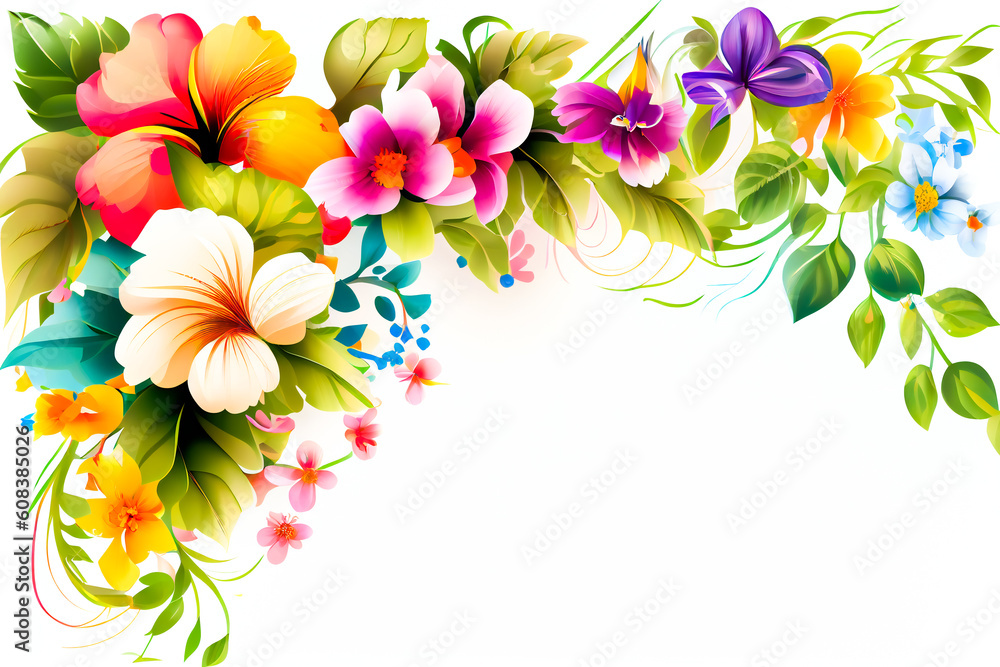 Obraz premium Elegant Floral Border. Various colorful flowers on white background. Generative AI.