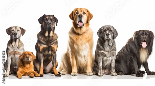 Group of dogs in front of a white background. AI Generated