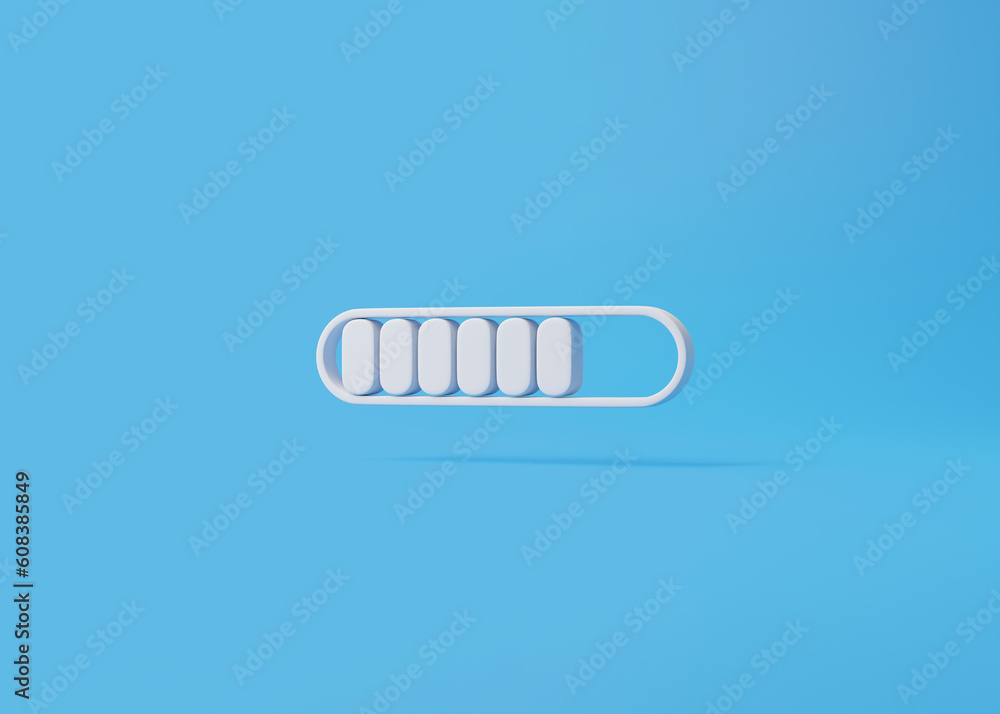 Minimal progress bar part symbol on blue background. Loading concept. 3d render illustration Minimal progress bar part symbol on blue background. Loading concept. 3d render illustration
