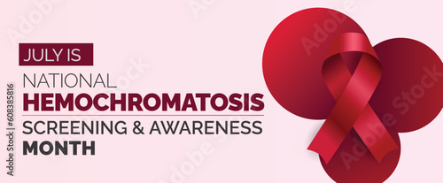 National Hemochromatosis Screening and Awareness Month. Observed annually in July. Vector banner.