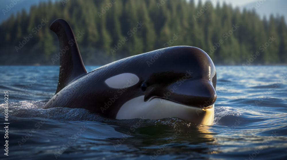 Fototapeta premium Killer whale swimming. Ai Generated