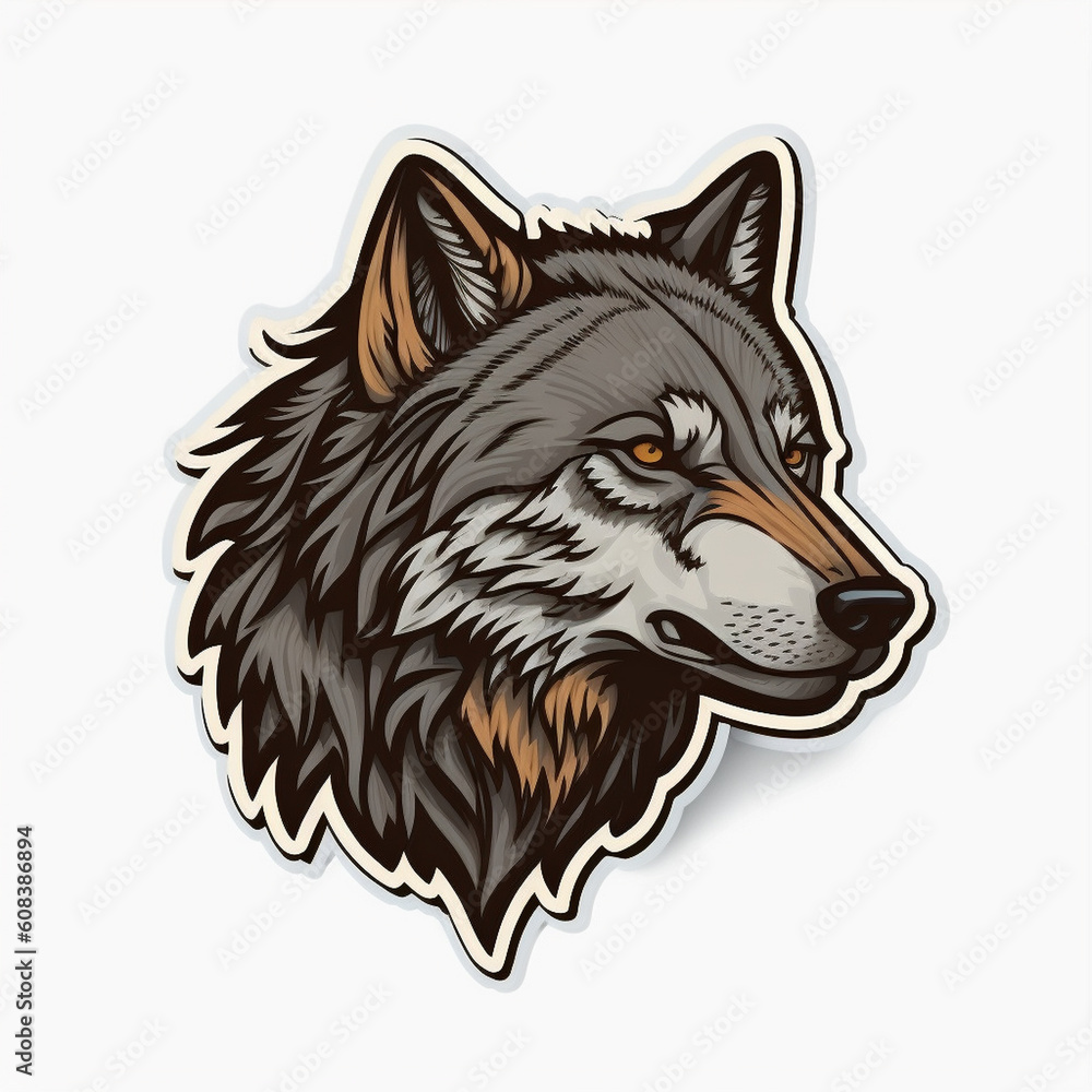 Naklejka premium Striking Wolf Sticker with Wilderness Vibes and Vibrant Background, Generative AI