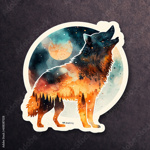 Striking Wolf Sticker with Wilderness Vibes and Vibrant Background, Generative AI photo