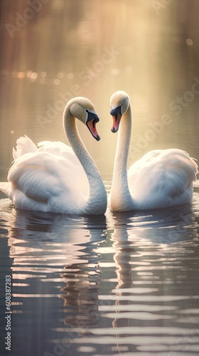 two white swans are laying in the water Generative Ai
