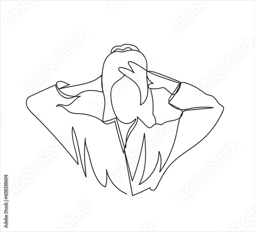  drawing happy woman using towel on her head bathroom activities concept continuous vector illustration 