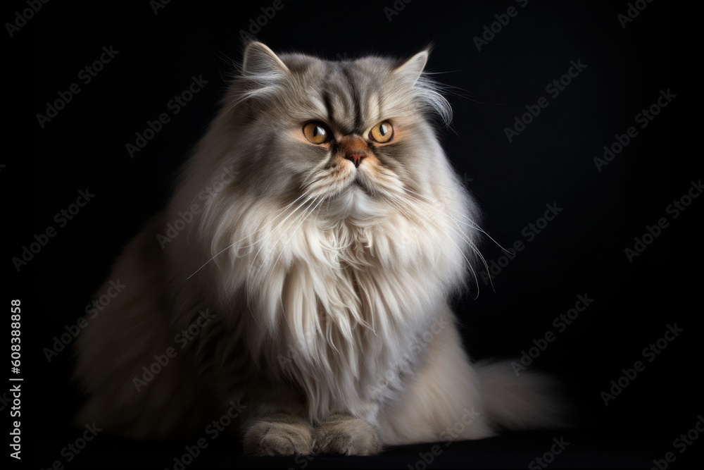 Portrait of a cute cat looking away. British longhair cat. Generative AI