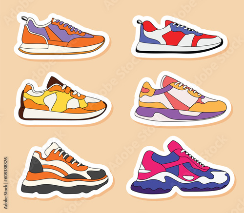 set of cool sneakers stickers collection