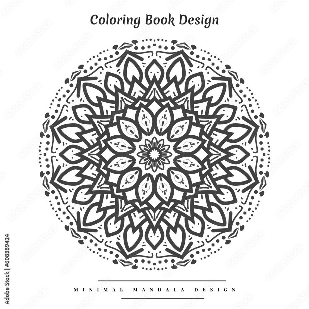 Modern arabesque mandala coloring book design in black and white color for kids