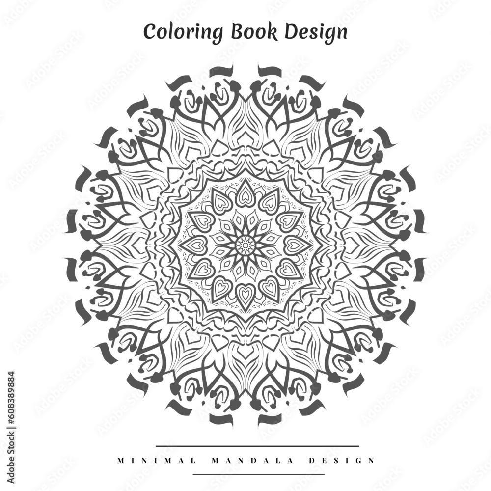 Mandala Coloring book design with minimal floral shapes and creative ornaments for kids and adults