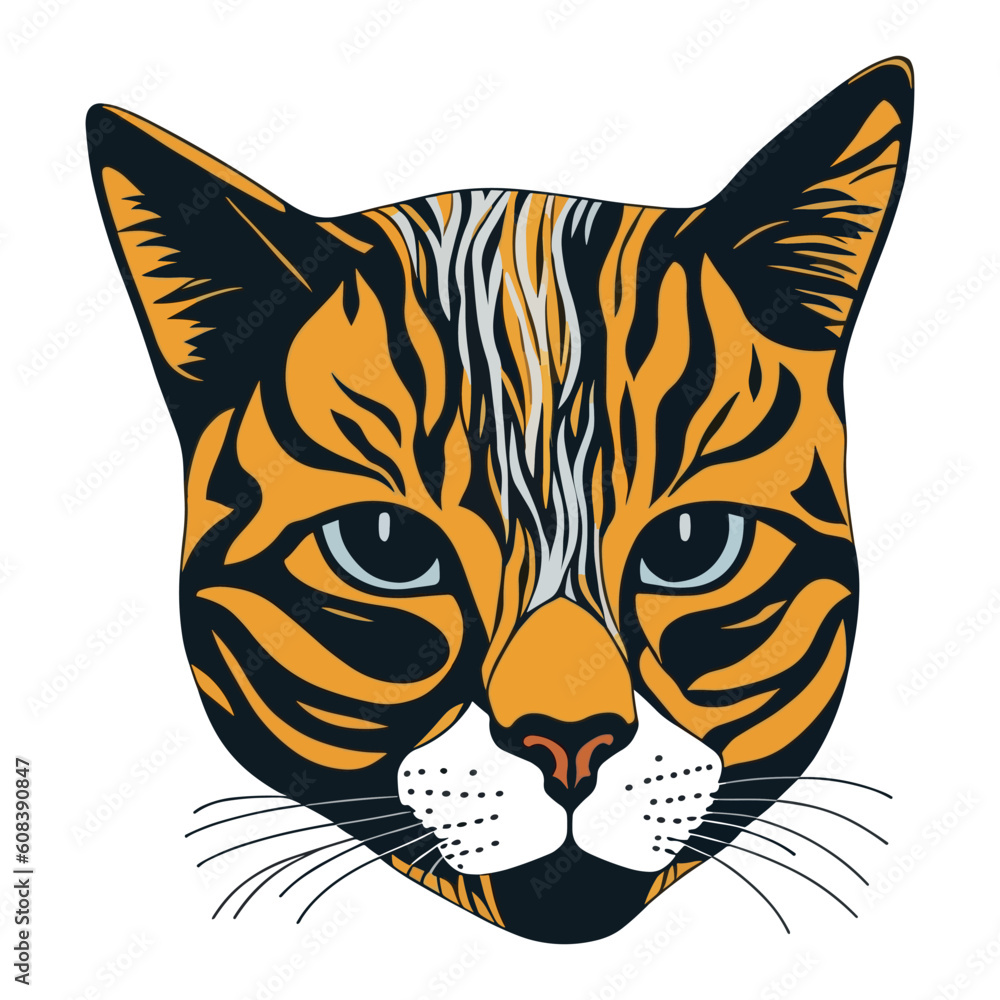 Abstract shape of a cat face. Vector illustration. T-shirt print. White background. Mosaic style