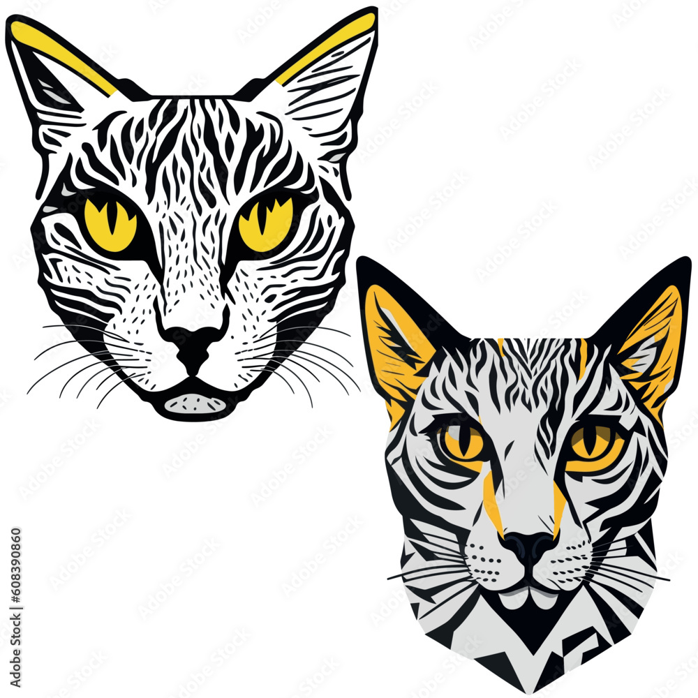 Abstract shape of a cat face. Vector illustration. T-shirt print. White background. Mosaic style