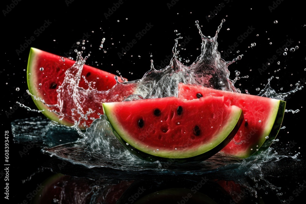 stock photo of water splash with sliced watermelon isolated Food Photography stock photo of water splash with sliced watermelon isolated Food Photography