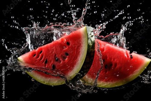 stock photo of water splash with sliced watermelon isolated Food Photography