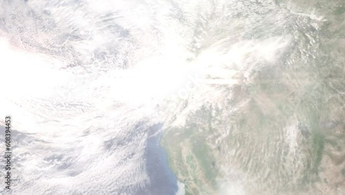 Zoom in from space and focus on Roseburg, Oregon, USA. 3D Animation. Background for travel intro. Elements of this image furnished by NASA