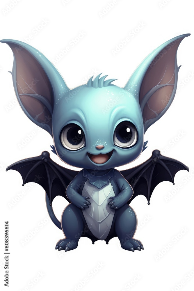 Cute baby Bat in Cartoon Style on white background - generative AI
